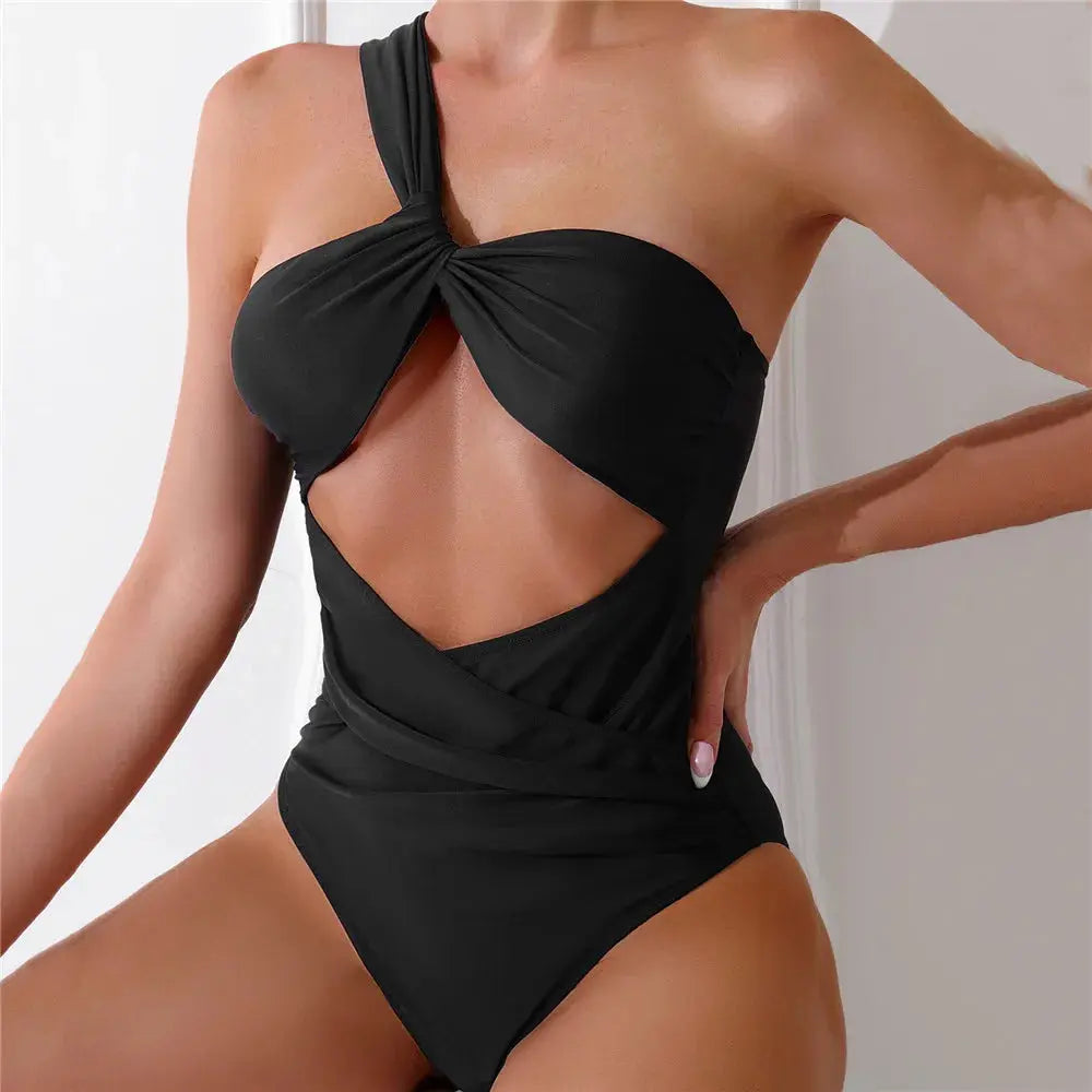 One Shoulder Sexy Black One Piece Swimsuit for Women - Love Salve
